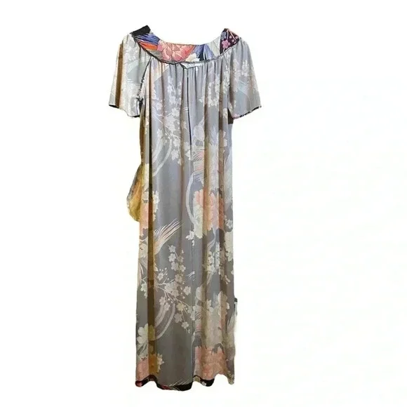 VGT HOMEWEAR By Sears Women's Dress Maxi Flutter Sleeves Black-Red Floral Print - Picture 9 of 12